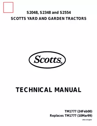 John Deere Scotts Yard and Garden Tractors Technical Manual (TM1777)