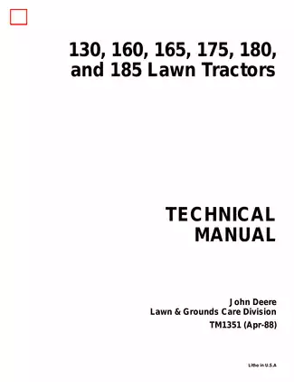 John Deere Technical Manual for 130-185 Lawn Tractors (TM1351)