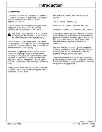 John Deere Technical Manual for 130-185 Lawn Tractors (TM1351) Preview image 2