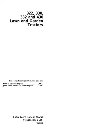 John Deere 322, 330, 332 & 430 Lawn & Garden Tractors Service Manual