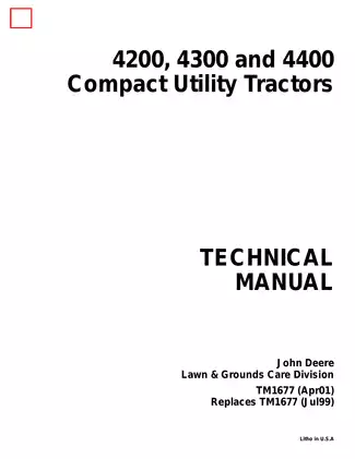 John Deere 4200, 4300, 4400 Compact Utility Tractor Technical Manual - TM1677 (April 2001)
