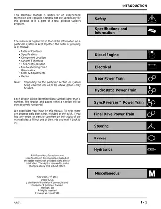 John Deere 4200, 4300, 4400 Compact Utility Tractor Technical Manual - TM1677 (April 2001) Preview image 3