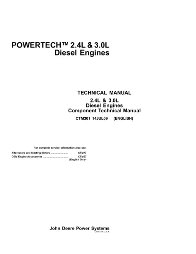 John Deere PowerTech E 2.4L & 3.0L Diesel Engines 2007 Technical Manual (P/N CTM301)