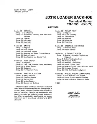 John Deere JD310 Loader Backhoe Technical Manual (TM-1036) Preview image 3