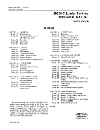 John Deere JD500-C Loader Backhoe Technical Manual Preview image 3
