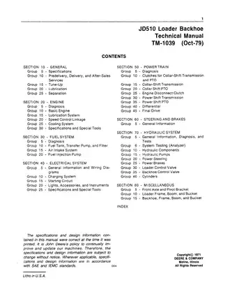 John Deere JD510 Loader Backhoe Technical Manual (TM-1039) Preview image 3