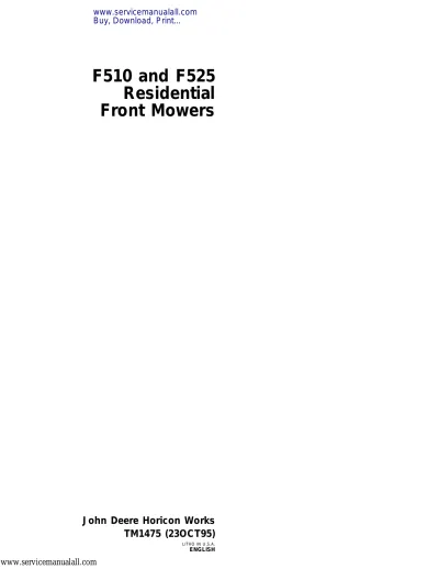 Preview: John Deere F510 and F525 Residential Front Mower Service Manual (P/N TM1475)