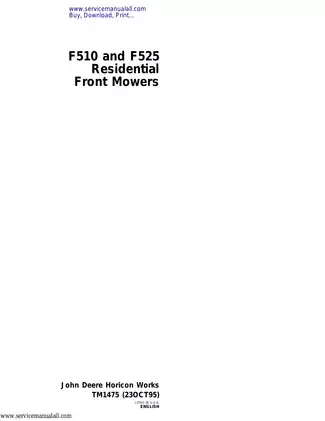 John Deere F510 and F525 Residential Front Mowers Service Manual - TM1475