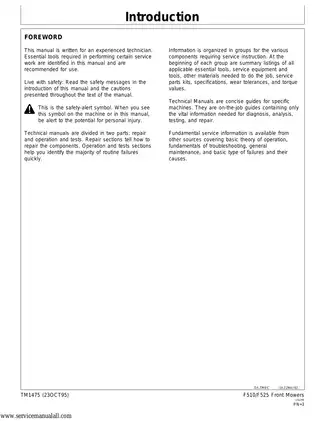 John Deere F510 and F525 Residential Front Mowers Service Manual - TM1475 Preview image 3