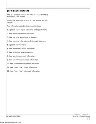 John Deere F510 and F525 Residential Front Mowers Service Manual - TM1475 Preview image 4