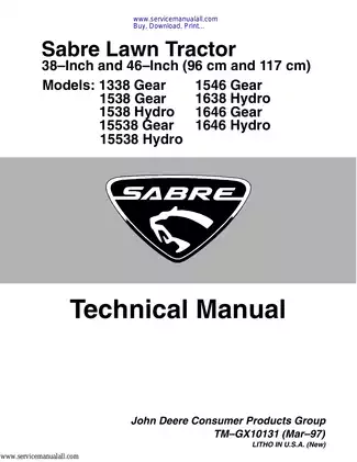 John Deere 38-Inch and 46-Inch Sabre Lawn Tractor Technical Manual Preview image 1