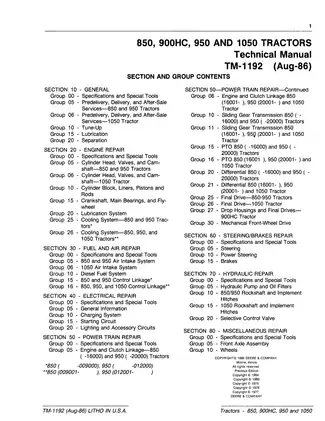 John Deere TM-1192 Technical Manual for 850, 900HC, 950 and 1050 Tractors Preview image 3