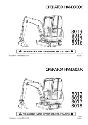 JCB Mini Excavator Operator Handbook - Model 8013/8015/8017/8018