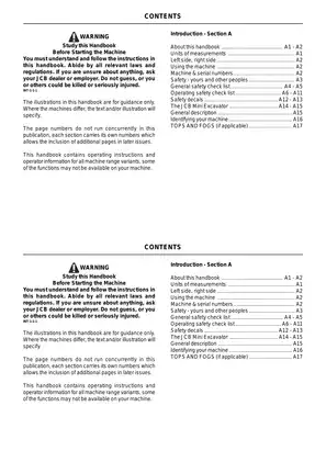 JCB Mini Excavator Operator Handbook - Model 8013/8015/8017/8018 Preview image 4