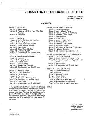John Deere JD300-B Loader & Backhoe Technical Service Manual (TM-1087) Preview image 3