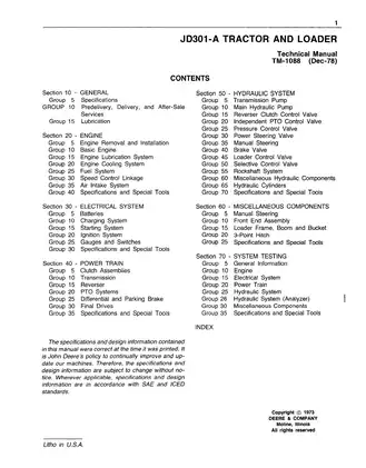 John Deere JD301-A Tractor and Loader Technical Manual (TM-1088) Preview image 3