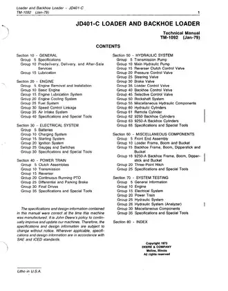 John Deere JD401-C Loader and Backhoe Technical Manual TM-1092 Preview image 3