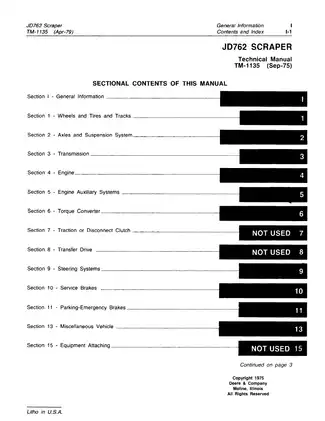 John Deere JD762 Heavy-Duty Scraper Technical Manual TM-1135 (1975) Preview image 3