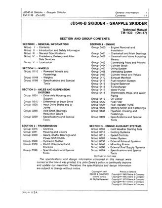 John Deere JD540-B Skidder Grapple Technical Manual TM-1139 (1987 Edition) Preview image 5