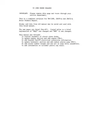 John Deere Motor Graders JD670-A and JD672-A Technical Manual TM-1188 Preview image 3