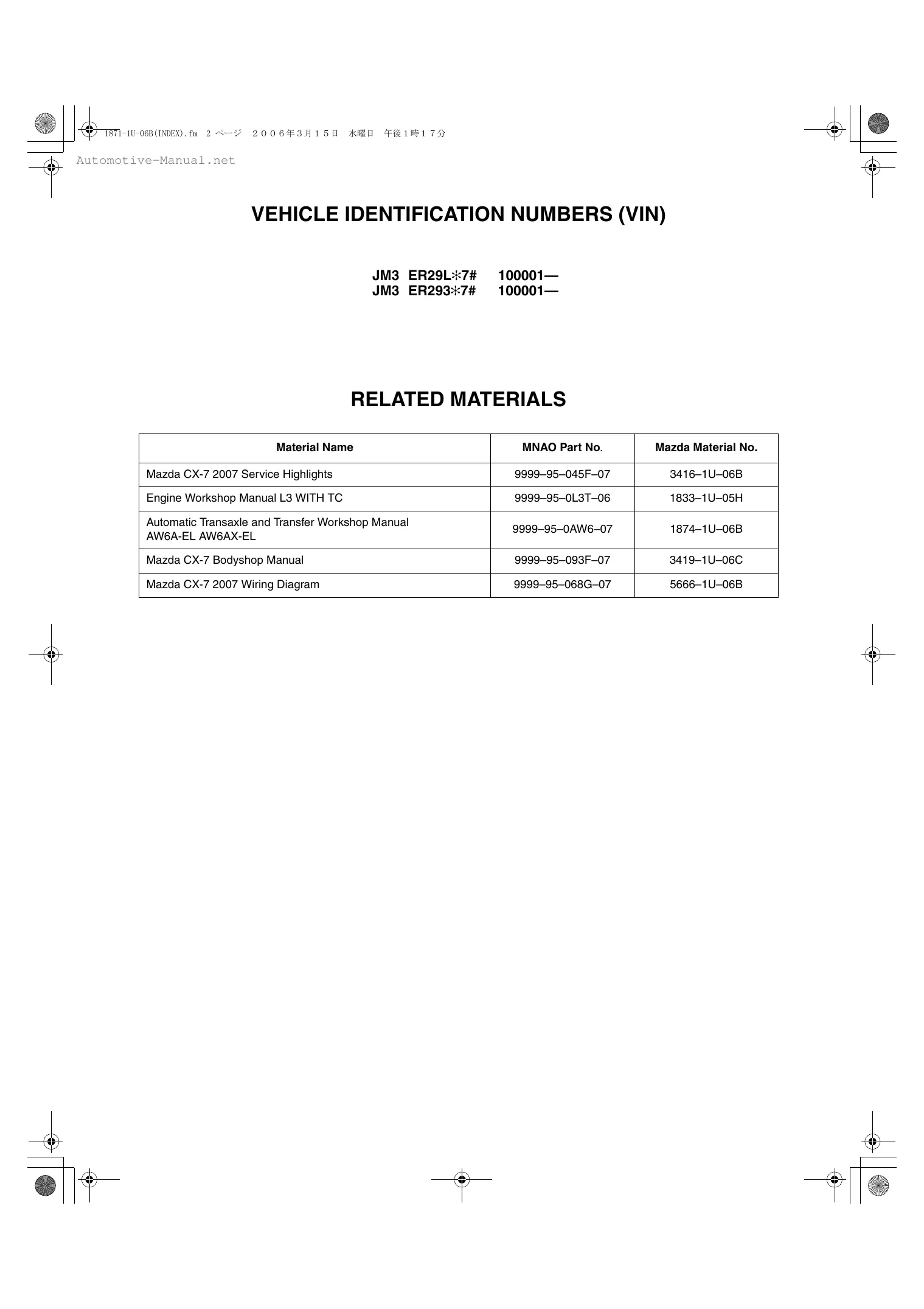 2006-2009 Mazda CX-7 workshop manual Preview image 2
