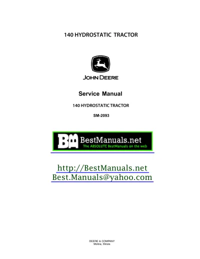 Preview: John Deere 140 Hydrostatic Tractor Factory Service Manual (P/N SM-2093)