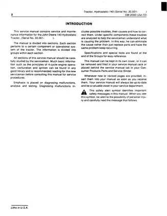 John Deere 140 Hydrostatic Tractor Service Manual Preview image 3