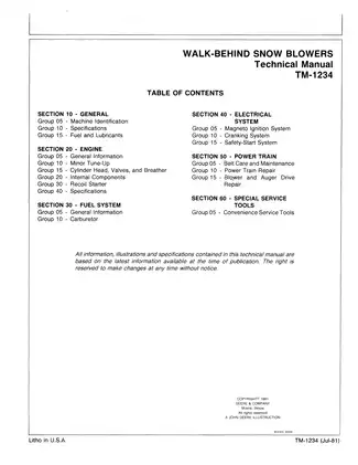 John Deere Walk-Behind Snowblower Technical Manual TM1234 (Jul-81) Preview image 3