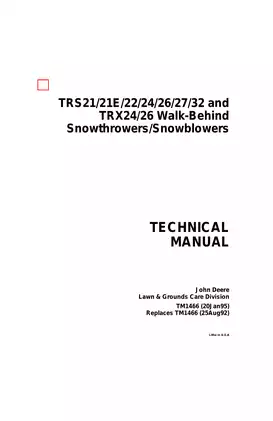 John Deere TRS/TRX Series Snowthrowers Technical Manual