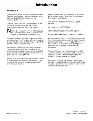 John Deere TRS/TRX Series Snowthrowers Technical Manual Preview image 2