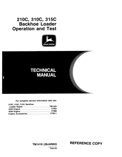Preview: 1992 John Deere 210C, 310C, 315C Backhoe Loader Technical Manual (P/N TM1419)