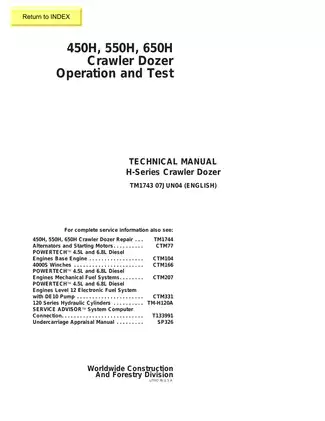 John Deere 450H, 550H, 650H crawler dozers technical manual (Operation and Test) Preview image 1