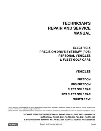 E-Z-GO Electric & Precision Drive System™ Golf Car Repair Manual (2001+) Preview image 3