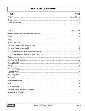 E-Z-GO Electric & Precision Drive System™ Golf Car Repair Manual (2001+) Preview image 5