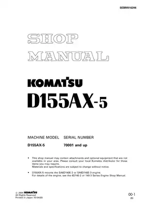 Komatsu D155AX-5, D155 bulldozer shop manual Preview image 1