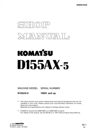 Komatsu D155AX-5, D155 bulldozer shop manual