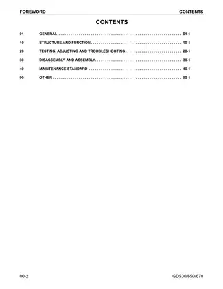 Komatsu shop manual for: GD530A-1-1E, GD530A-2A-2B-2C-2E, GD530AW-1, GD530AW-2A-2B-2E-2C, GD650A-1-2, GD650A-2A-2B-2E-2C, GD650AW-1, GD650AW-2A-2B-2E-2C, GD670A-1, GD670A-2A-2B-2E-2C, GD670AW-1 Preview image 2