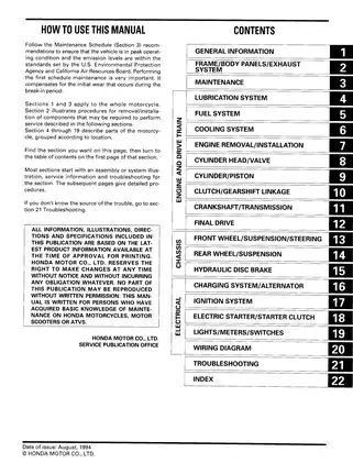 Comprehensive Honda Motorcycle Service Manual 1995-1996