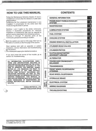 Comprehensive Honda Motorcycle Service Manual (2000) Preview image 2
