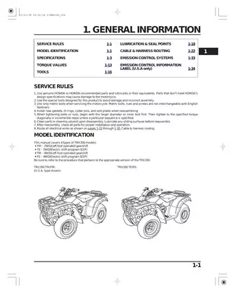 Honda TRX350 Service Manual (2000-2003) - Complete Guide for Maintenance and Troubleshooting Preview image 3