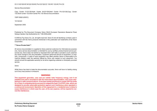Xerox Service Manual for Copier/Printer Models CC C123/128, WC M123/128, Pro123/128, CC 133, WC 133, and Pro133 Preview image 2