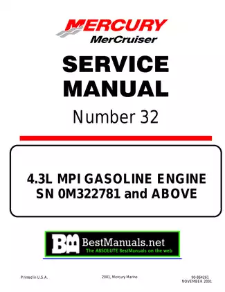 Mercury Mercruiser 4.3L MPI Alpha and Bravo marine engine service manual Preview image 1