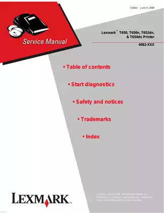 Lexmark T650 Series Printer Service Manual (2009 Edition)