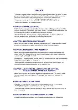 Brother Color Laser Printer Service Manual for HL-4040CN/4050CDN/4070CDW Preview image 3