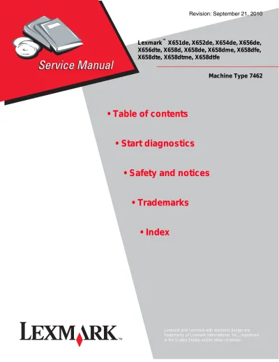 Preview: Lexmark X651de, X652de, X654de, X656de, X658de Service Manual (P/N 12G9823)