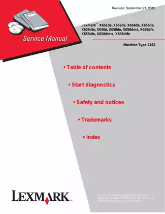 Lexmark X658de, X658dme, X658dfe, X658dte, X658dtme, X658dtfe service guide Preview image 1