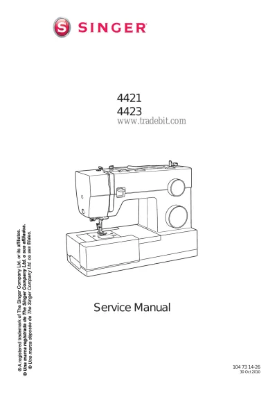 2010 Singer 4421 / 4423 Sewing Machine Service Manual OEM (P/N 104 73 14–26)