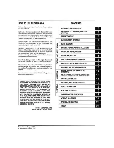 Preview: 1996–2000 Honda Rebel 250 / CMX250C Repair Manual (P/N 61KEN10)