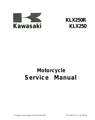 1993-1997 Kawasaki KLX250R, KLX250 motorcycle service manual Preview image 1