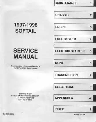 1997-1998 Harley Davidson Softail, Custom, Springer, Bad Boy, Classic, Black, Pearl, Heritage, Fatboy service manual Preview image 2
